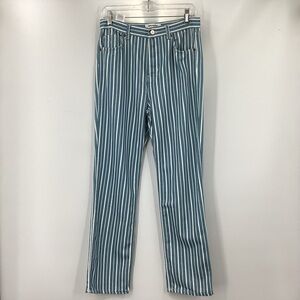 Reformation Teal and White Striped Straight-Leg Jeans